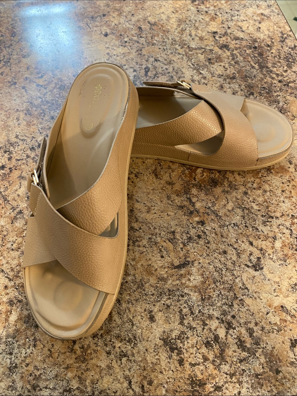 Patrizia Pepe Tan Cross-Strap Slide Sandals